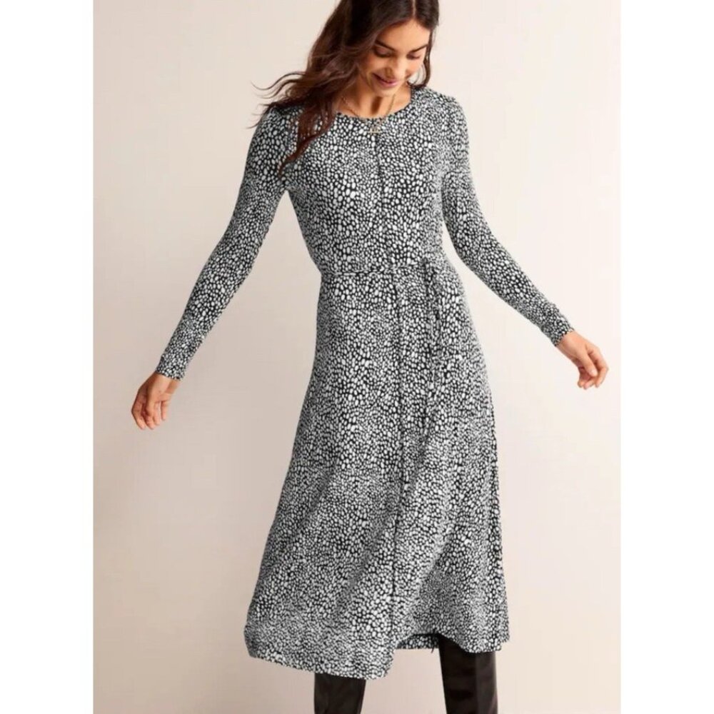 Boden Dress 8 P Black White A Line Maxi 3/4 Long Sleeve Stretch Washable